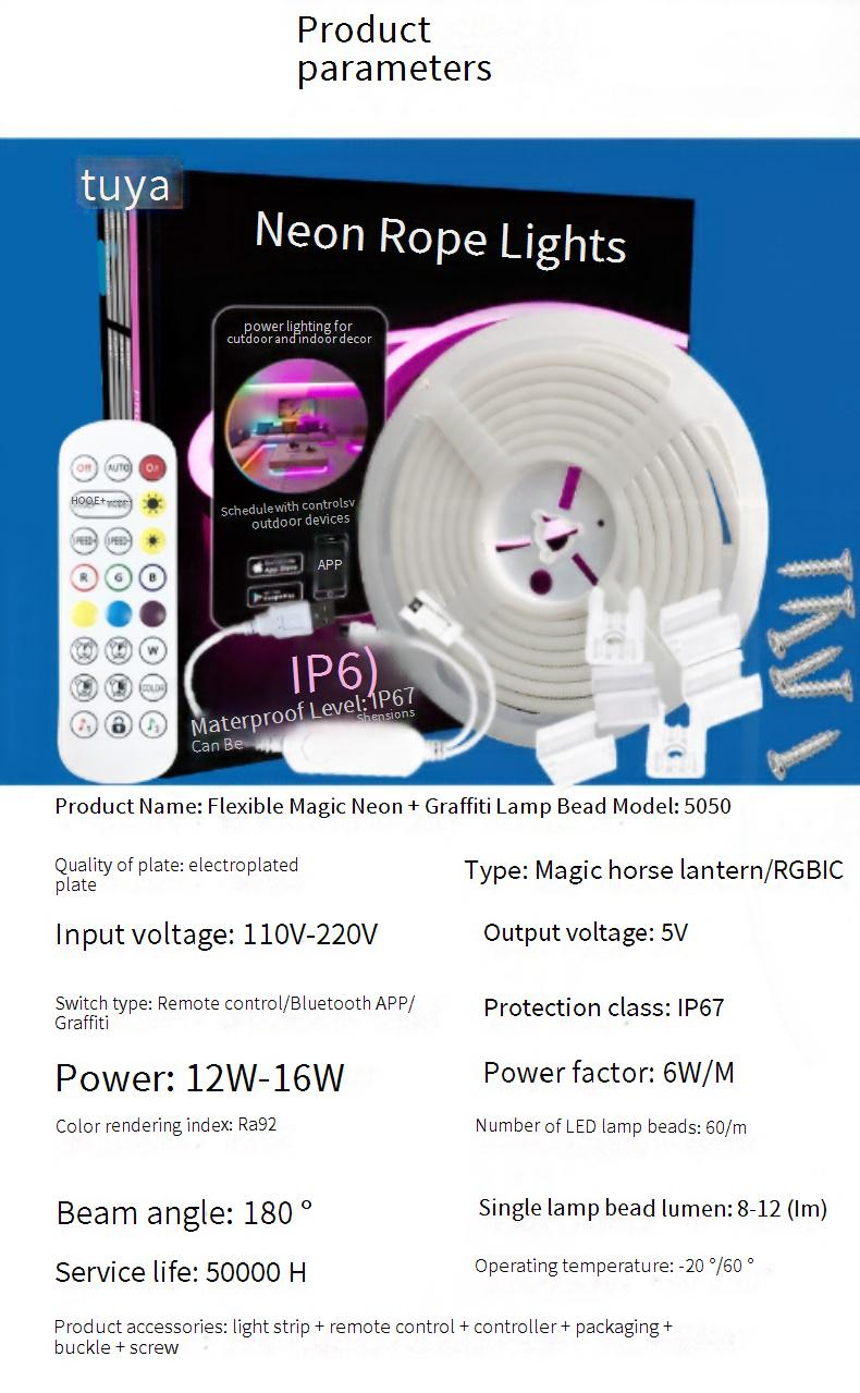 Meble domowe Tuya Wifi Bluetooth Kolorowe światło neonowe Muzyka Światło z USB Elastyczny silikon Diy Kształt Inteligentny namiot_voghion.com