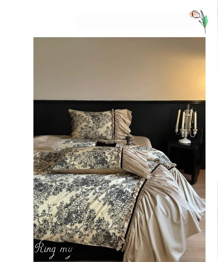 100% Long-Staple Cotton 4-Piece Bedding Set - French Vintage Style With Lace Trim (Queen/King Size, Breathable & Soft)_voghion.com