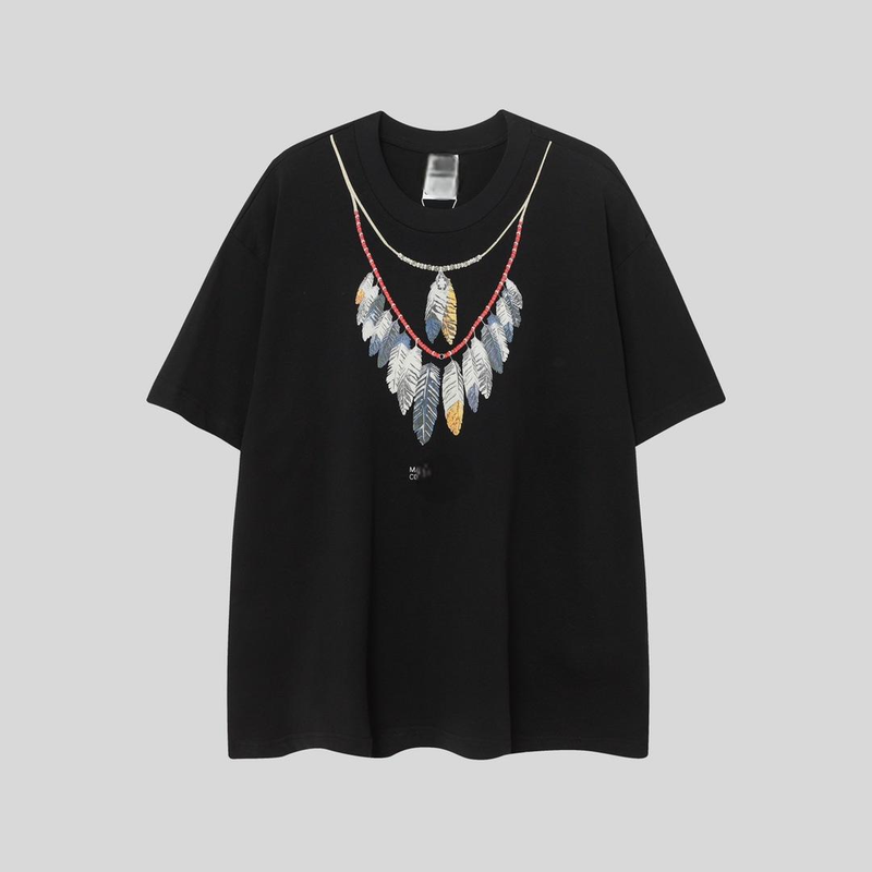 Cross Border Marcelo Marcelo 2025 Europees en Amerikaans trendy merk MB Wings Feather Print T-shirt met korte mouwen voor heren en dames met halve mouwen_voghion.com