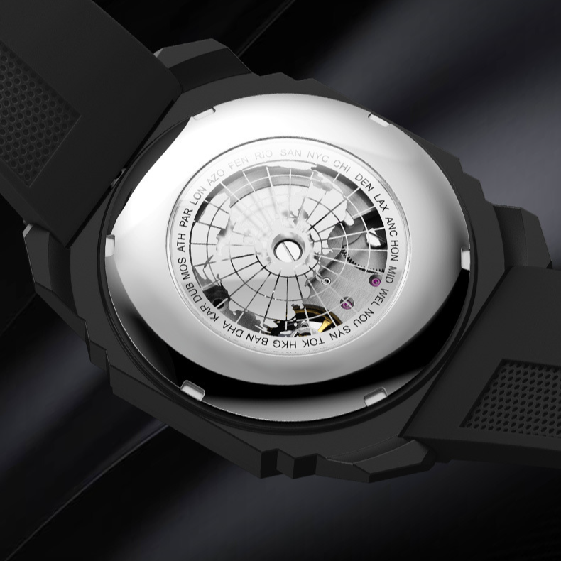 Herren-Skelettuhr mit leuchtenden Zeigern, wasserdicht bis 30 m, Quarzwerk, tonnenförmigem Gehäuse, Silikonarmband – stilvoll und langlebig für die Freizeit_voghion.com