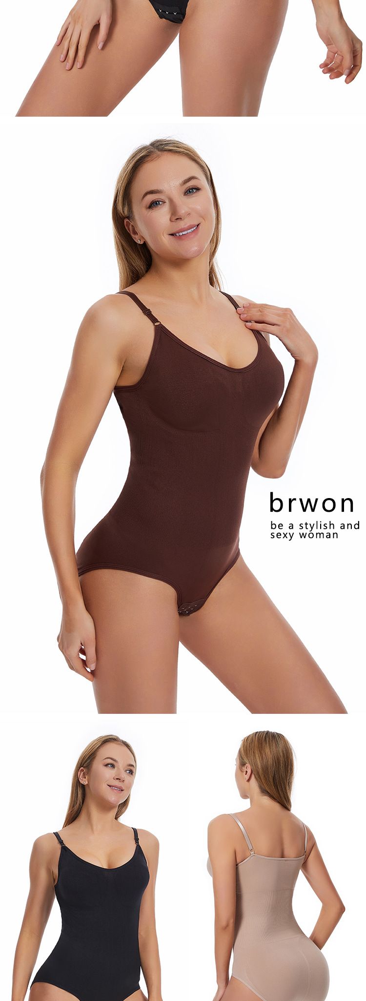 One-Piece Shaping Bodysuit For Women With Front-Closure, Crotchless Design, Butt-Lifting, Shaping Straps, Waist Cincher, Body-Shaping Garment_voghion.com