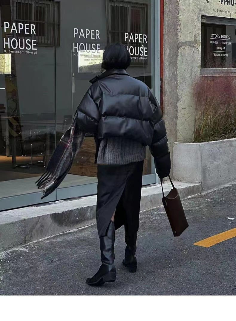Abrigo corto de algodón y cuero PU para mujer, abrigo de invierno nuevo de pan grueso, abrigo para mujer, chaqueta acolchada para mujer, chaquetas para mujer_voghion.com