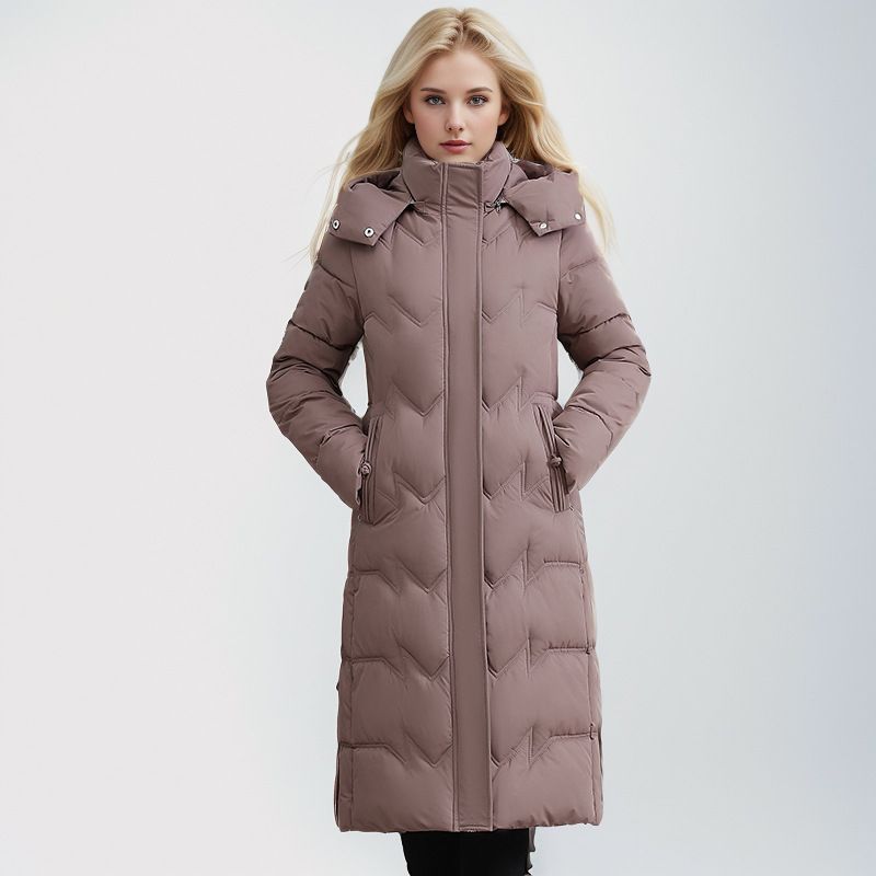 Extra Long Women's Puffer Coat - Oversized Winter Jacket With Hood, Knee-Length Warmth, Plus Size Friendly (Wine Red, Khaki, Dusty Pink, Black)_voghion.com