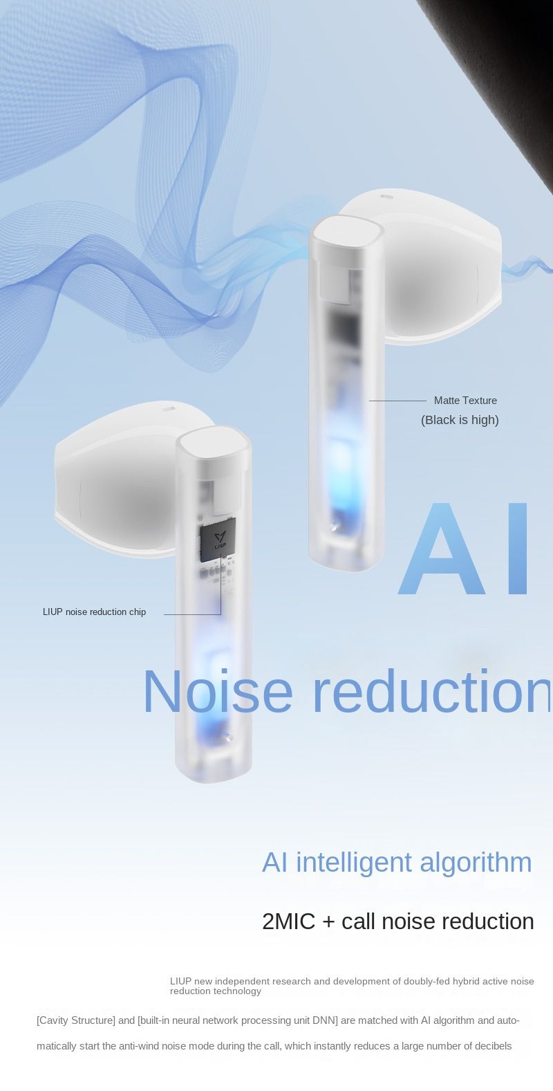 LIUP Pods - Night Glow Sand TWS Earbuds Bluetooth V5.4 13mm HIFI Drivers AI Active Noise Cancelling | 6+30h Playtime_voghion.com