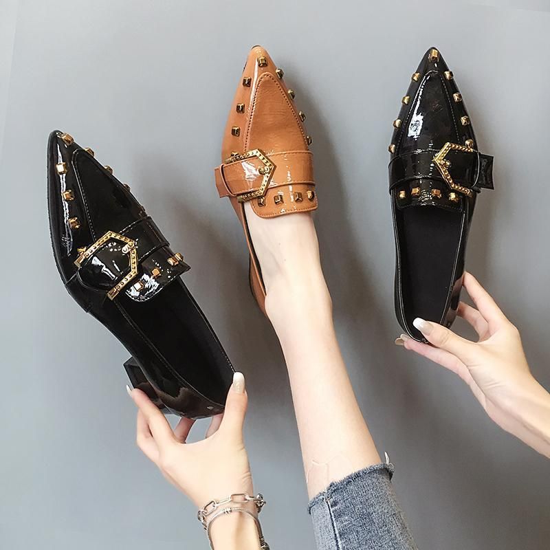 Single Shoe Spring 2025 New Item Pointed Toe Thick Heel Women's British Style Patent Small Leather Shoes Spring And_voghion.com