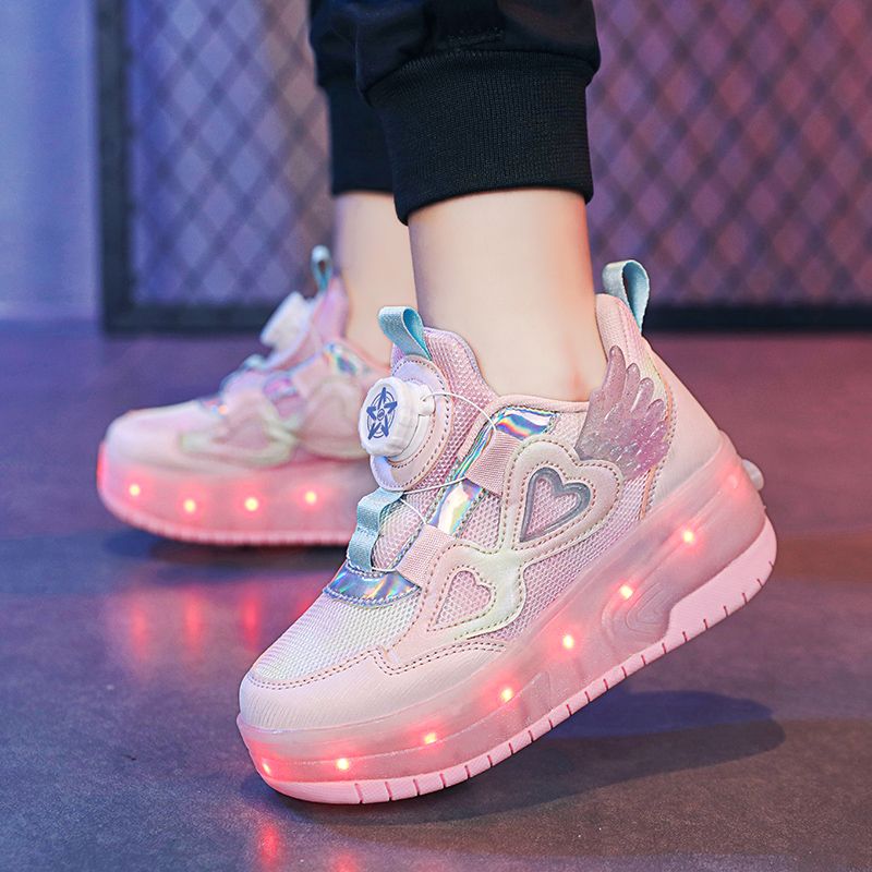 Girls' Princess Walk-on Shoes Two-wheeled Retractable Children's Flash Skates Outdoor Student Girls' Sports Roller Skates_voghion.com