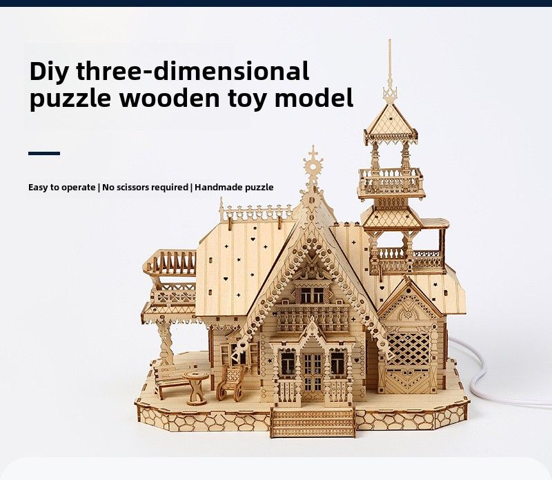 Novo quebra-cabeça tridimensional 3D brinquedos de madeira para crianças, brinquedos de montagem educacional DIY villa criativa_voghion.com