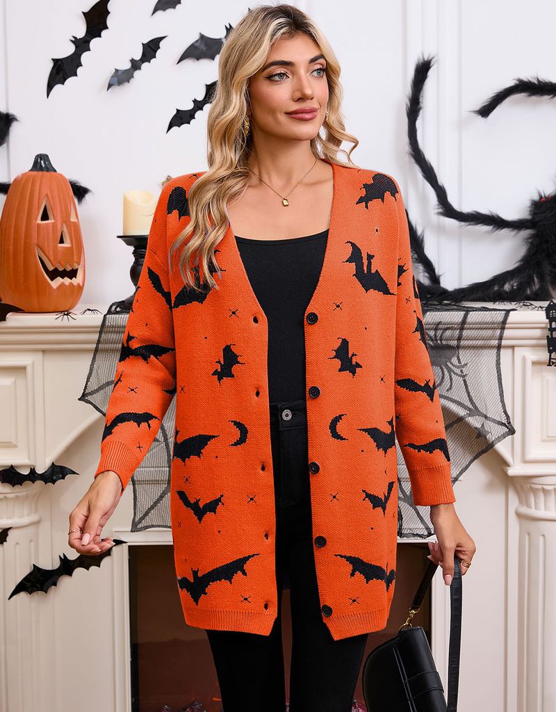 "2025 Halloween Y2K Cyber Bat Jacquard Duster Coat | Oversize Long Sleeve Cardigan | OEKO-TEX® Class II Certified | European Festival Streetwear"_voghion.com