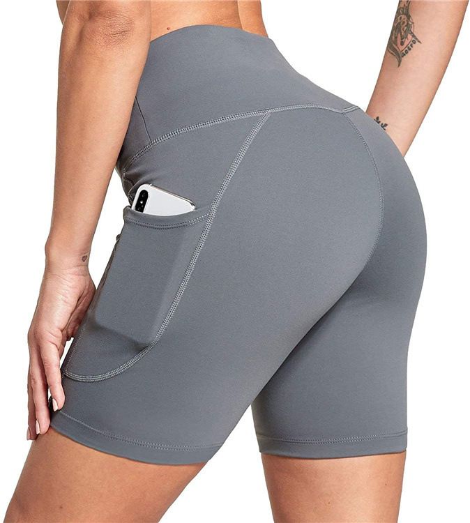 Pantaloncini da yoga sportivi da donna con vita alta e tasca laterale per telefono_voghion.com