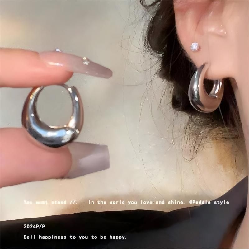 ins Style Simple Silver Needle Versatile Earrings Light Luxury Commuter Metal Circle Earrings Women's High-end Earrings_voghion.com