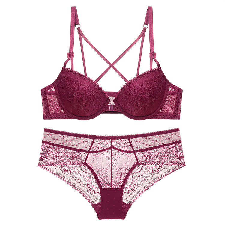 sexy front button bra upper thin lower thick bra set lace small chest slightly gathered beautiful back girl underwear_voghion.com