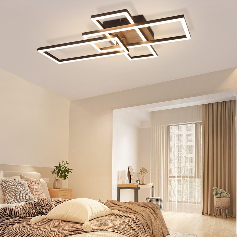 Glitzerlife Deckenlampe LED Deckenleuchte Silber - 64CM Wohnzimmerlampe 36W Modern Dimmbar Mit Fernbedienung Deckenbeleuchtung Rechteckig Design Für Esszimmer_voghion.com