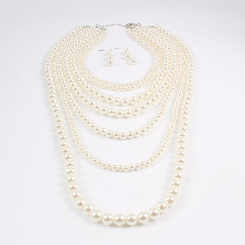 Simple multi-layer pearl women's necklace long sweater chain jewelry 6060_voghion.com