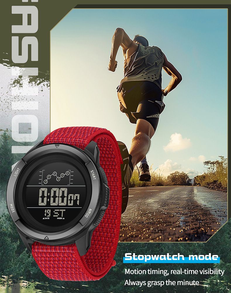 Digital Sports Watch For Students – 50M Waterproof, Multi-Function, Nylon Strap – LED Backlight & Military-Inspired Design_voghion.com