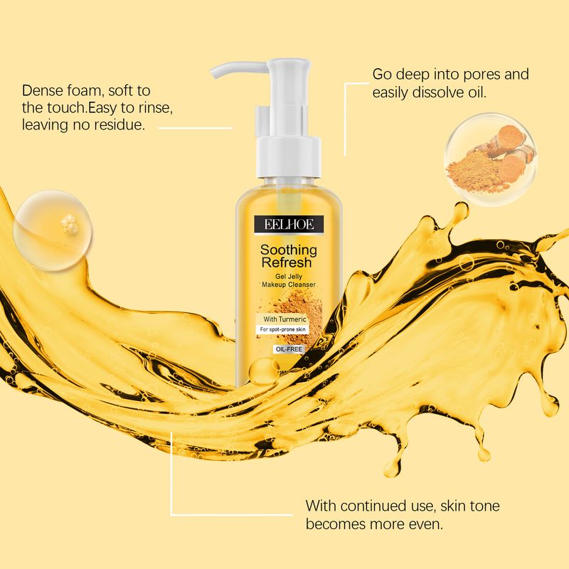 Gel, Facial Gentle Cleansing Moisturizing Turmeric Refreshing Makeup Remover_voghion.com