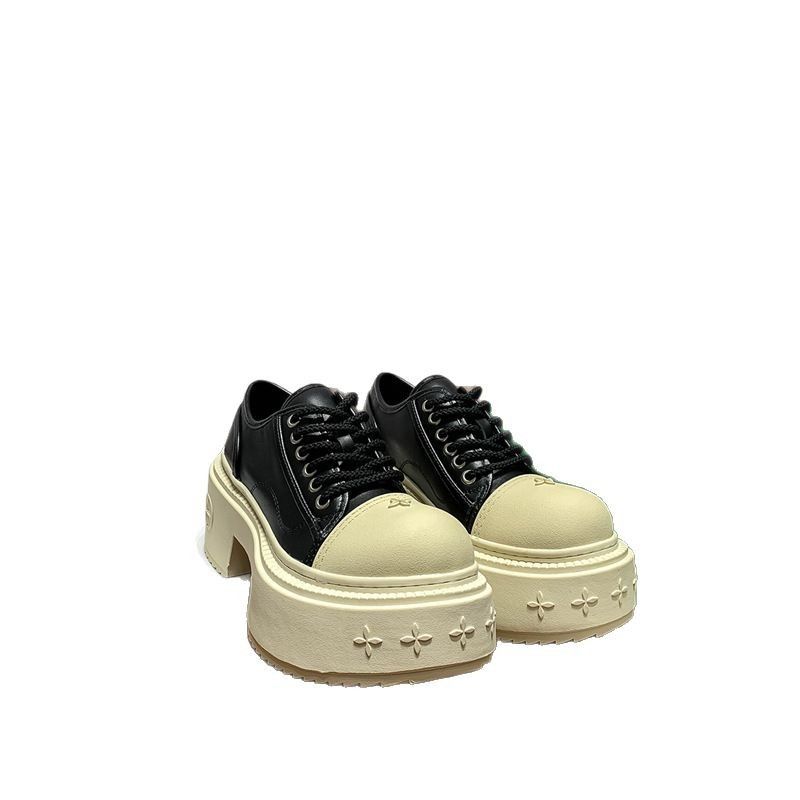 Version Cross Pattern Derby Low Top Wild Horse Boots Platform Thick Sole Big Head Women Genuine Versatile Small Leather_voghion.com
