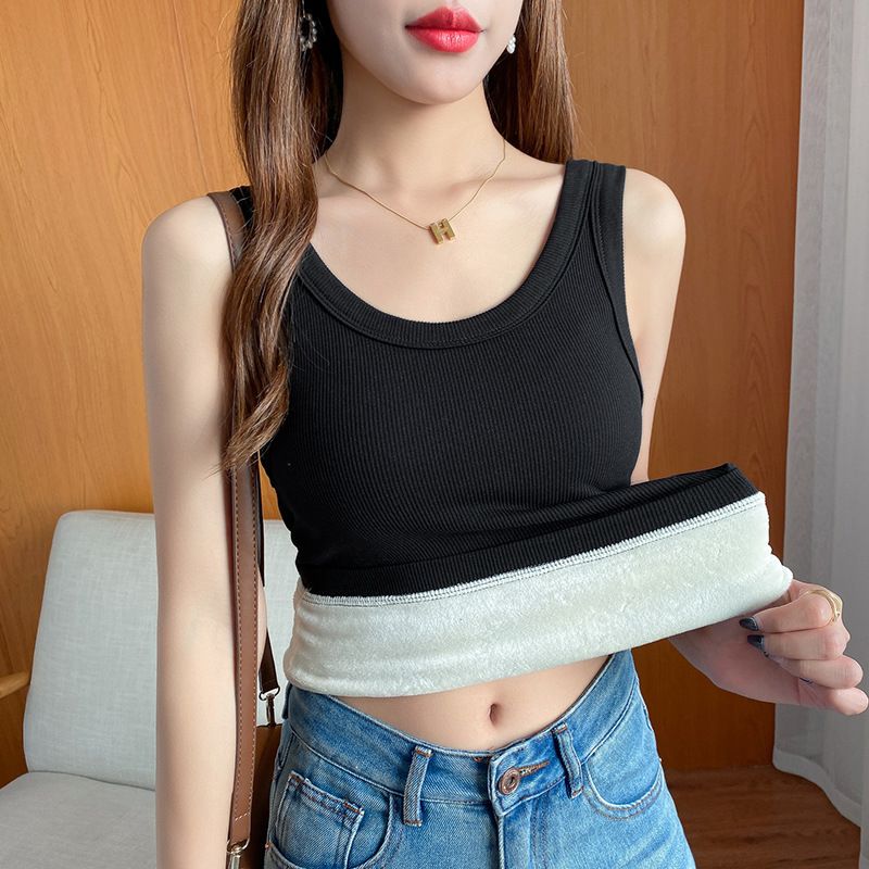 Autumn and Winter fleece-lined warm camisole thickened warm high elastic slim fit slimming inner warm bottoming top for women_voghion.com