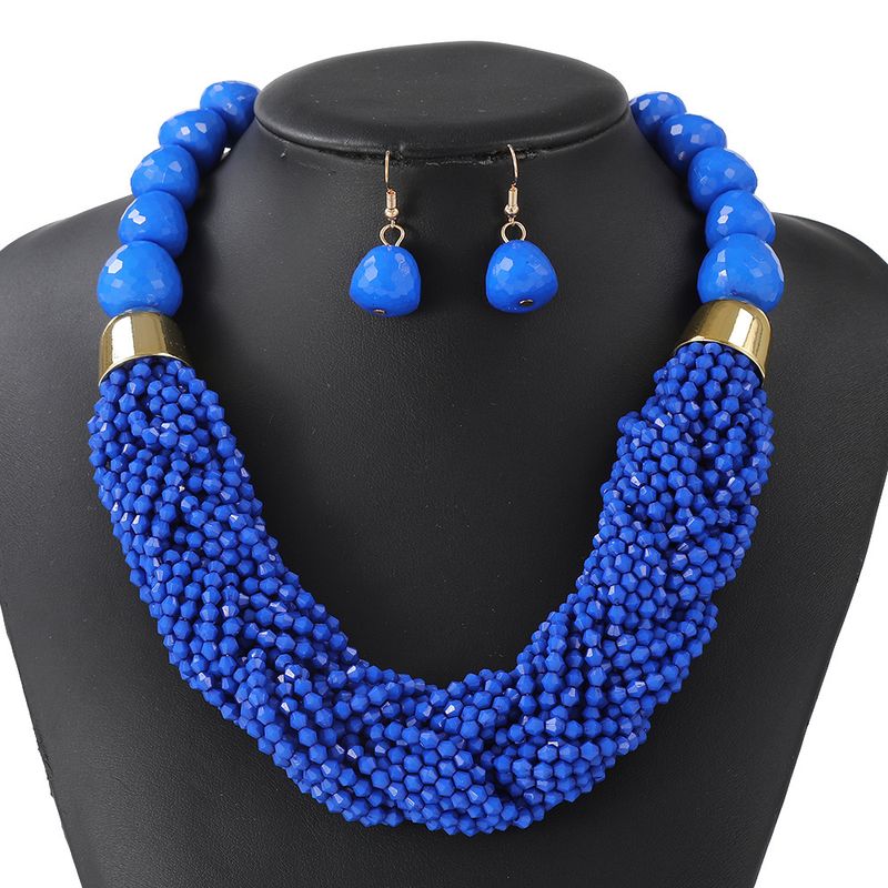 Woven Three-piece Beaded Rice Beads Multi-layer Exaggerated Retro Ethnic Bohemian Necklace Set Ladies_voghion.com