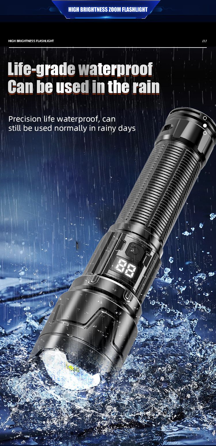 Torcia elettrica ad alta potenza con zoom telescopico e luce forte, display digitale di attrazione magnetica P50 117_voghion.com