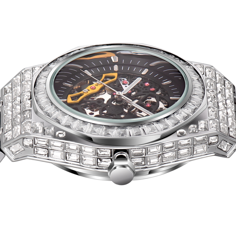 MISSFOX Hip Hop High-End Full Diamond Night Glow Hollow mechanische Herrenuhr_voghion.com