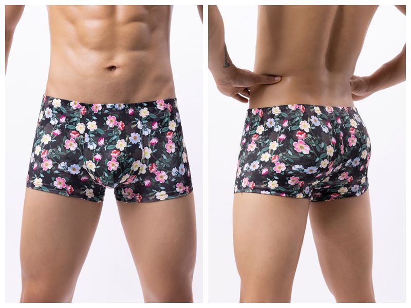 LuvBox 2024 Nuovi Boxer da Uomo in Seta di Latte Stampata, Traspiranti e Comodi, Multicolore, con Motivo a Rosa_voghion.com