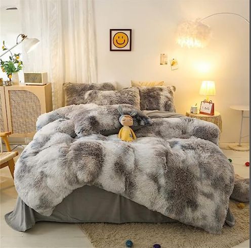 Set copripiumino soffice, lussuoso set di 3 pezzi in soffice peluche lungo e soffice con chiusura a cerniera, piumone non incluso_voghion.com