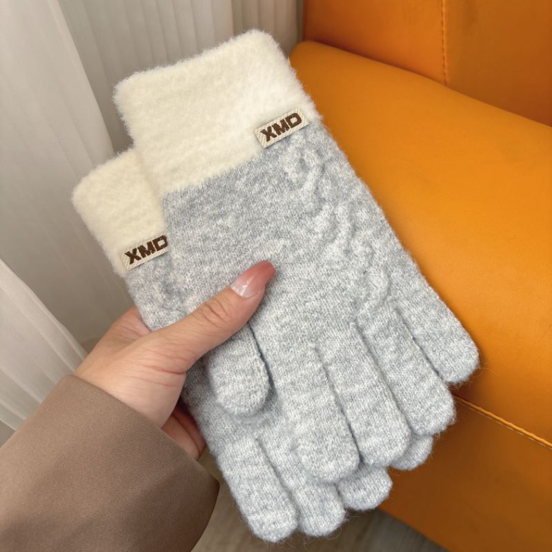 Gants d'hiver pour femmes, chauds et résistants au froid, en laine tricotée, cinq doigts, antigel, écran tactile, protection complète des doigts_voghion.com