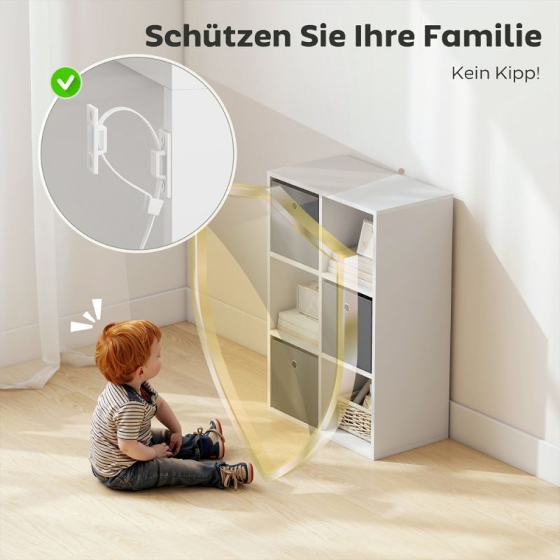 Regal Mit 6 Fächern und 3 Stoffschubladen, Aufbewahrungsregal, Vielseitig, Grau_voghion.com