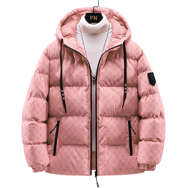 Herrenbekleidung Kapuzenmantel aus Baumwolle Herren Winter Neuer Stil B Buchstabe Trendy Marke Paar Lockerer und vielseitiger Baumwollmantel Verdickter warmer Baumwollmantel_voghion.com