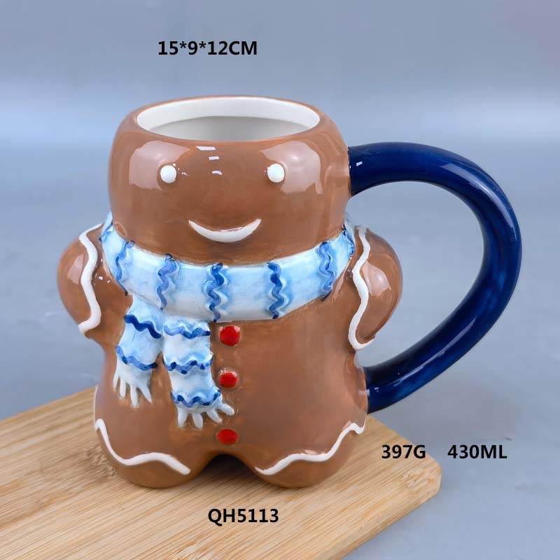 Keramik-Weihnachtstasse, Weihnachts-Schneemann-Milchbecher, Wasserbecher, Bürotasse, handbemalter 3D-Reliefbecher_voghion.com