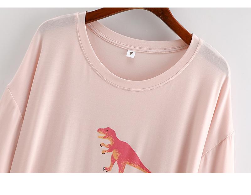 Pigiami da donna in modal, pigiama da casa sottile a maniche corte con piccolo dinosauro e scollo rotondo_voghion.com