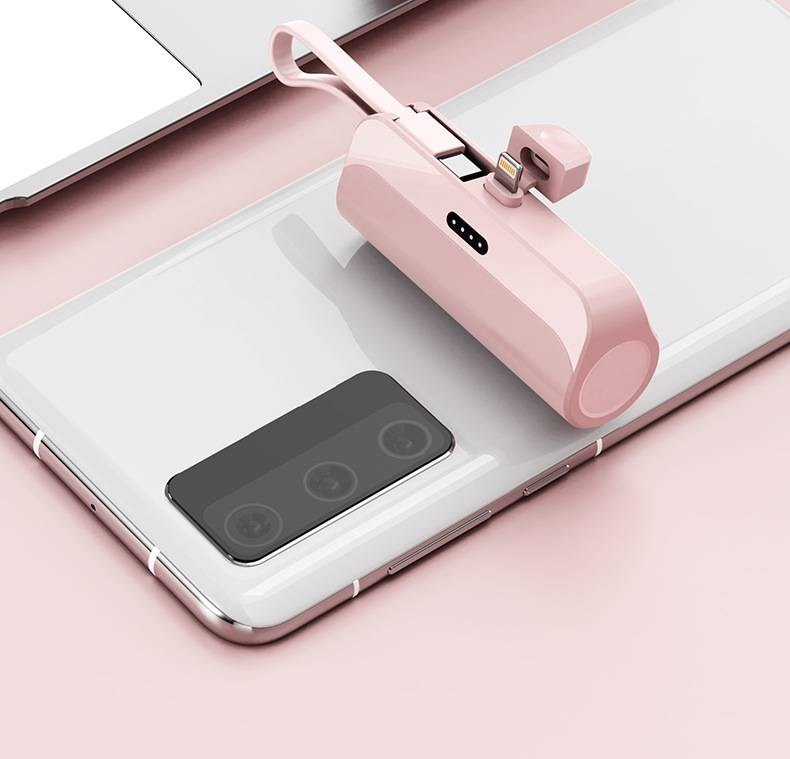 Ultrakompaktowy bezprzewodowy powerbank kapsułkowy – 5000 mAh ze wbudowanym kablem, szybkie ładowanie 15 W (kieszonkowy i gotowy do użycia w nagłych wypadkach)_voghion.com