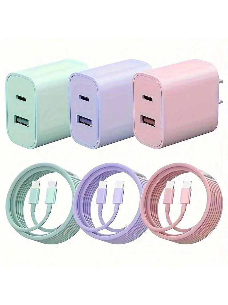 Adaptador de corriente USB-C rápido dual de 20 W: carga rápida, puerto dual, cable tipo C de 1,8 m, compatible con iPhone 15 y iPad._voghion.com