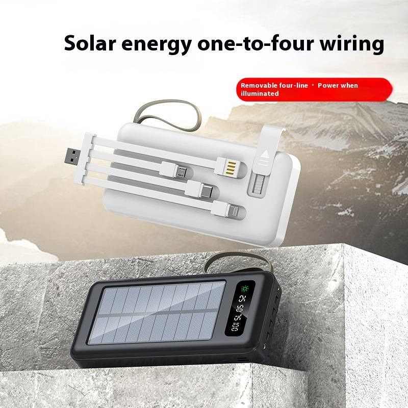 Kodi Solar Power Bank 30000mAh With Built-in Cables, Portable Charger For Outdoor Camping, Hiking, Travel, Emergency Backup (Black/White)_voghion.com