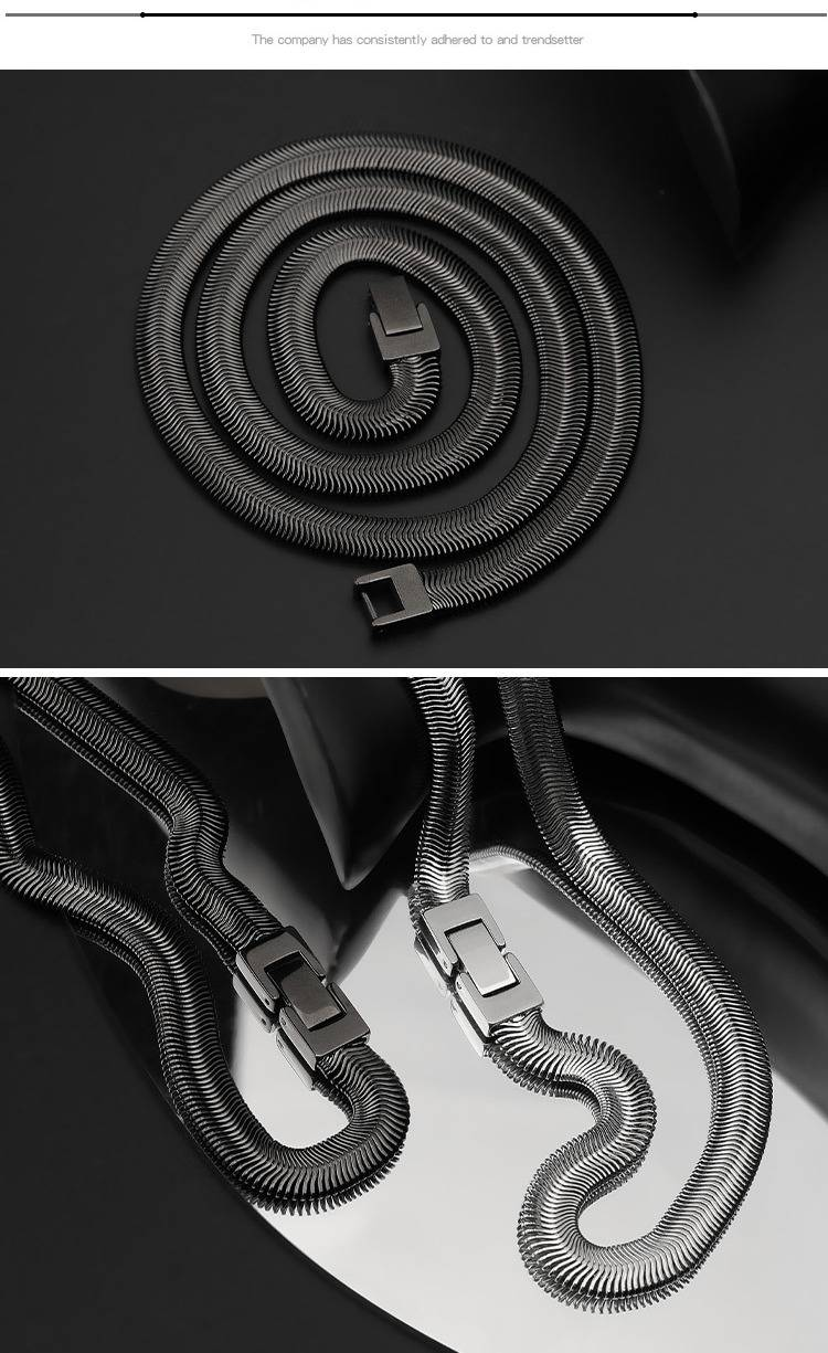 Men And Women's Jewelry 8MM Flat Snake Bone Chain Hip Hop Titanium Steel Necklace For Couples, Customizable Short Collarbone Chain_voghion.com