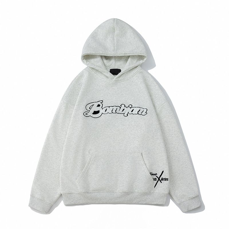 Heavyweight Hoodie – Oversized Pullover Sweatshirt With Embroidered Toweling Fabric (Unisex, M-XXL, Black/Cream)_voghion.com