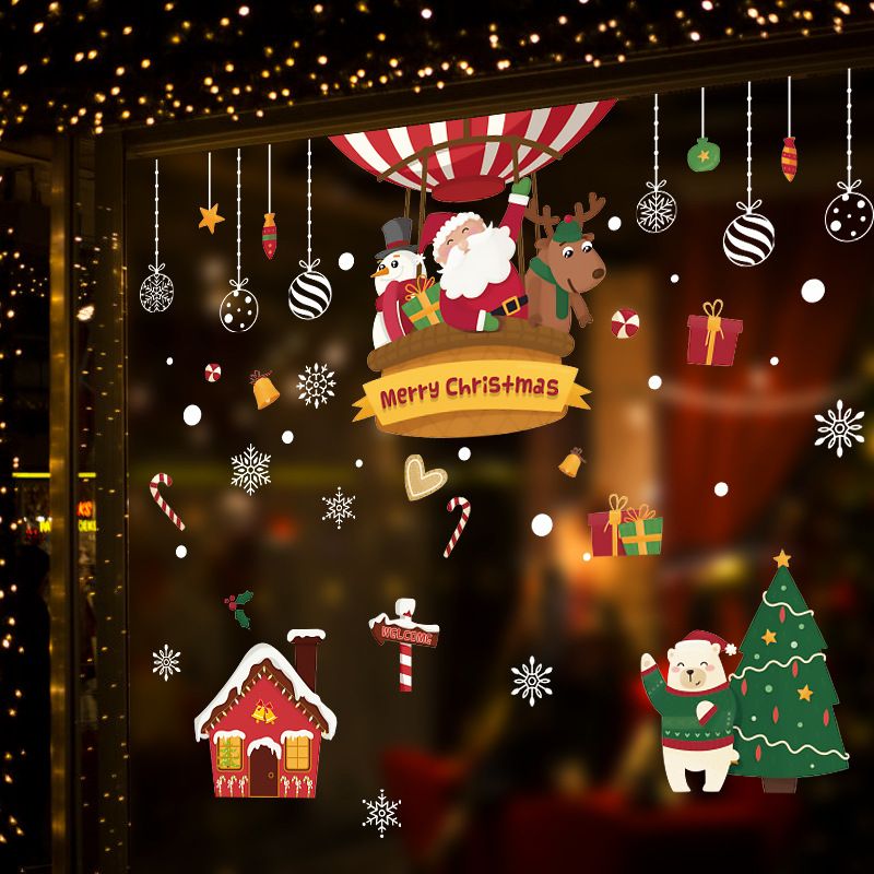 Pegatinas navideñas para niños: grandes pegatinas de pared de PVC de 60 x 90 cm, decoración de aula con dibujos animados, pegatinas navideñas para ventanas y cristales, reutilizables._voghion.com
