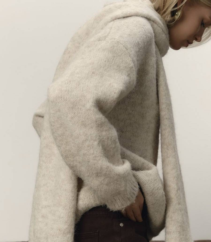Maglione da donna con scollo a V e sciarpa: pullover ampio ed elegante per autunno e inverno_voghion.com