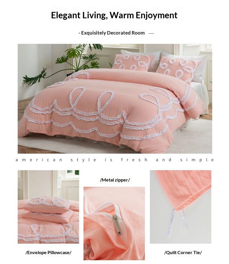 Bettwäsche-Set aus gewaschener Baumwolle mit Rüschen – Unifarbenes, strukturiertes Design, weich und atmungsaktiv, Vintage-inspirierter amerikanischer Landhausstil, Queen-/King-Size_voghion.com