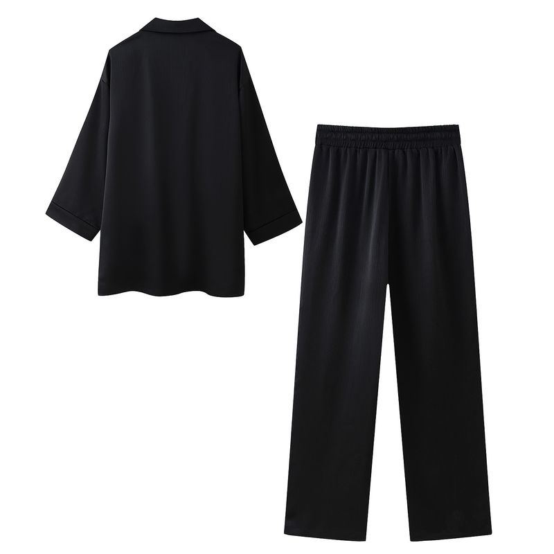 Roupas femininas estilo de rua com efeito amassado, blazer trespassado, calças com efeito amassado_voghion.com
