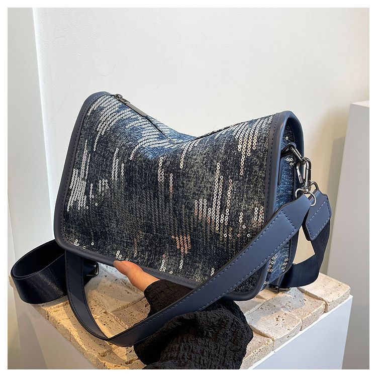 Borsa a tracolla piccola con paillettes blu di alta qualità per donna 2024, nuova e alla moda, da portare sotto le ascelle, in denim_voghion.com