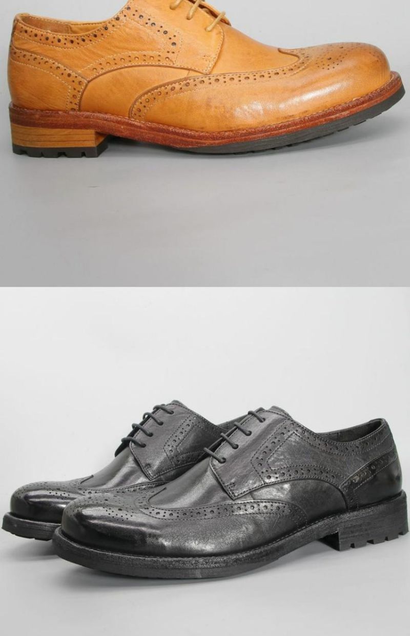 Stijlvolle lekvrije vee-goederen, gewassen paardrijschoenen voor heren, retro GOOD YEAR leren zool derbyschoenen_voghion.com