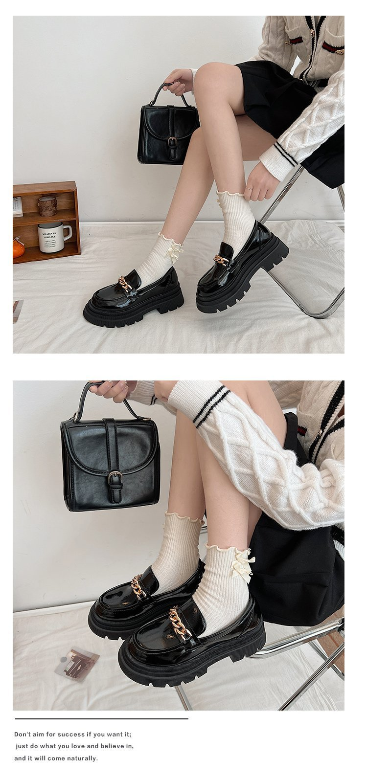 Kleine Lederschuhe im englischen Stil mit schwarzem Plateau für Damen, 2023, neue Herbst- und Wintermode mit runder Zehenpartie, kleine französische Loafer für Herren_voghion.com