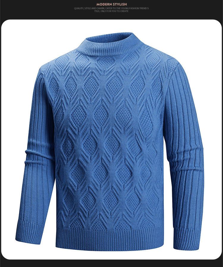 Men's Clothing Retro Diamond Pattern Vintage Diamond Knit Sweater - Relaxed Fit Crewneck Pullover For Casual Layering (Black, Khaki, Cream, Blue)_voghion.com