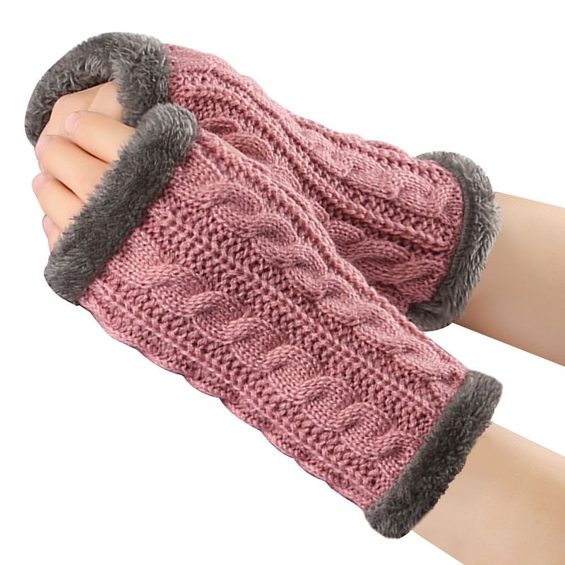 Unisex Fleecehandschuhe Gestrickte fingerlose Handschuhe mit Achterdrehung Kurze warme Manschette mit Fleecehandschuhen_voghion.com
