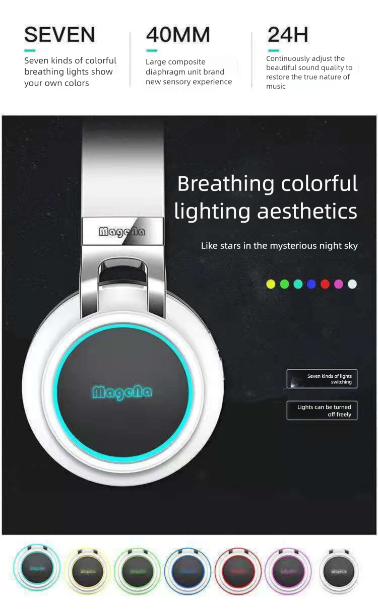 Wireless Bluetooth Headphones Over-Ear With Light Deep Bass Phones Computers, Universal For Sports, Music, And Gaming_voghion.com