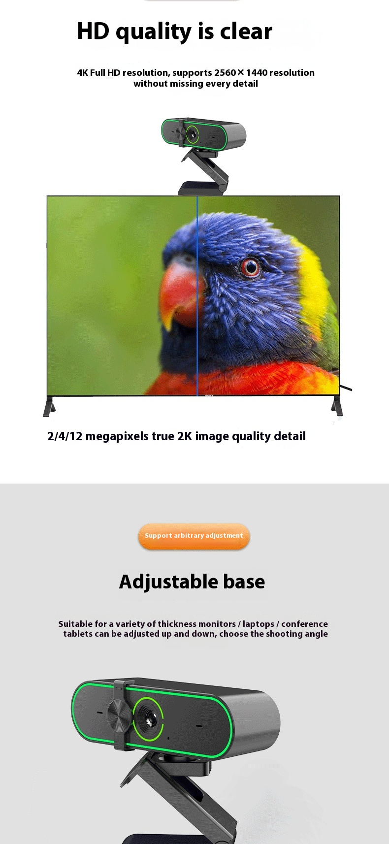 MaoDe 4K Webcam With Privacy Cover, Auto-Focus, Noise-Canceling Mic, Wide Angle For Streaming/Zoom/Classes_voghion.com