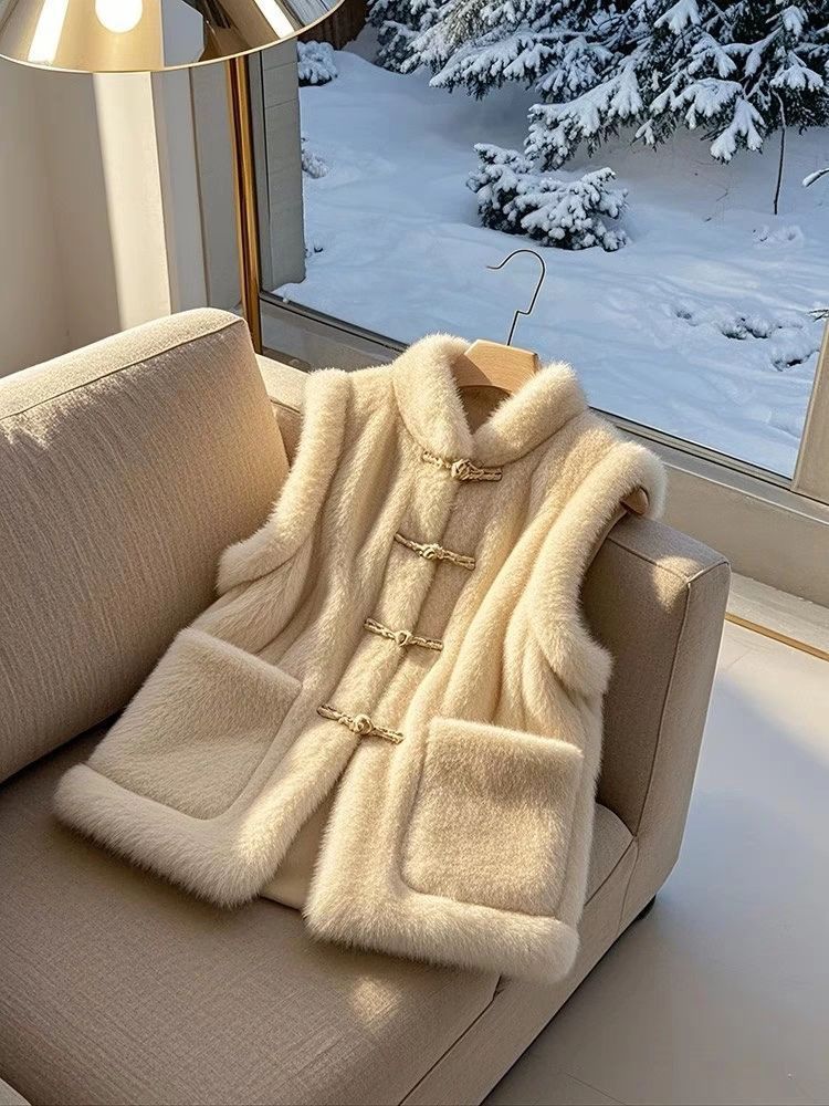 Chaleco de algodón estilo nacional, cálido, de lana de cordero beige, estilo chino, talla pequeña, ideal para invierno 2025._voghion.com