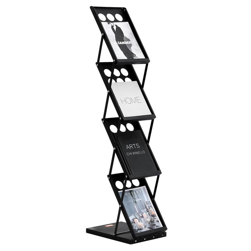 Foldable Magazine Display Rack, 4-Tier Brochure Literature Display Stand, Portable Catalog Brochure Holder Stand With Carrying Bag For Office Trade_voghion.com