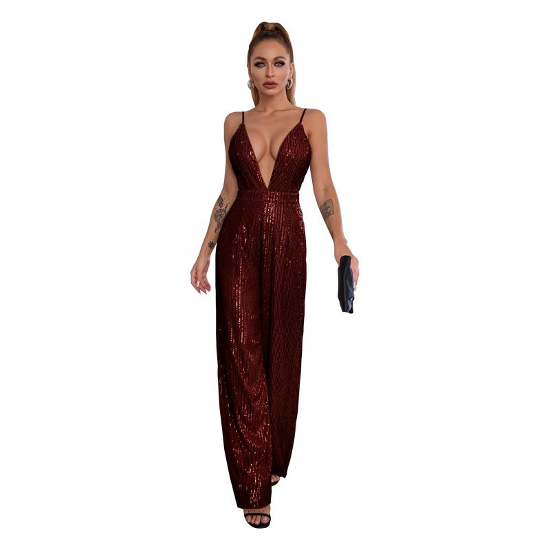 Kvinders pailletter uden ærmer Spice deep V grime grime romper_voghion.com